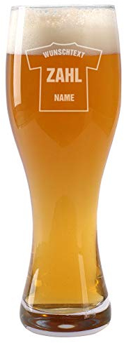 Leonardo Weizenglas Fußball-Tasse mit Gravur des eigenen Trikots inkl. Nummer, 0,5l, Zylinder, Glas, 8,5 cm x 24 cm (Ø/H), spülmaschinengeeignet