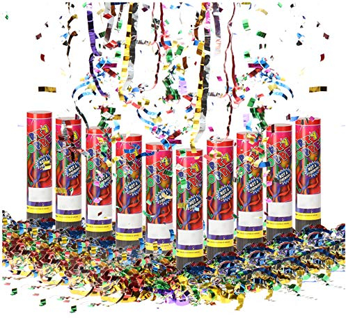 com-four® 10x Party Popper, coriandoli colorati lucidi per Capodanno, feste, compleanni ecc., 20,5 cm (10 pezzi - 20,5 cm)