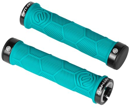 FIFTY-FIFTY Double Lock-On Mountain Bike Grips, Bicycle Handlebar Locking Grips, Non-Slip MTB Handle (Turquoise)