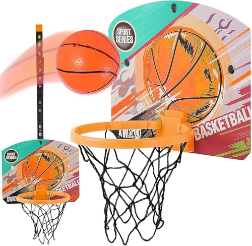 Koolbitz Adjustable Kids Indoor Basketball Hoop Set - Over The Door & Wall Mount Mini Basketball Goal with Ball, Pump & Suction Cups - Portable Sports Toy for Toddlers & Children Aged 3-12 Years
