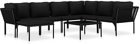 vidaXL Gartenmöbel 8-TLG. mit Auflagen Sitzgruppe Garten Garnitur Lounge Sofa Sitzgarnitur Gartenset Gartensofa Couchtisch Schwarz PVC