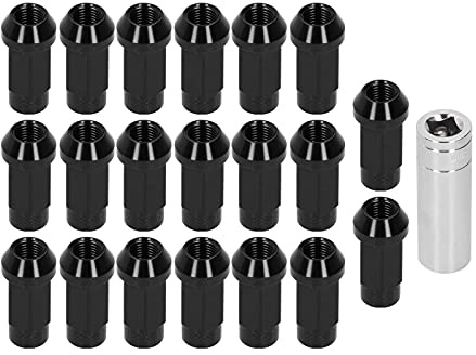 Hjulmuttrar, 20 st hjulmuttrar M14 x 1,5 gänga 2 tum höjd 7075-T6 aluminium genom låshål hjulmuttrar (svart)