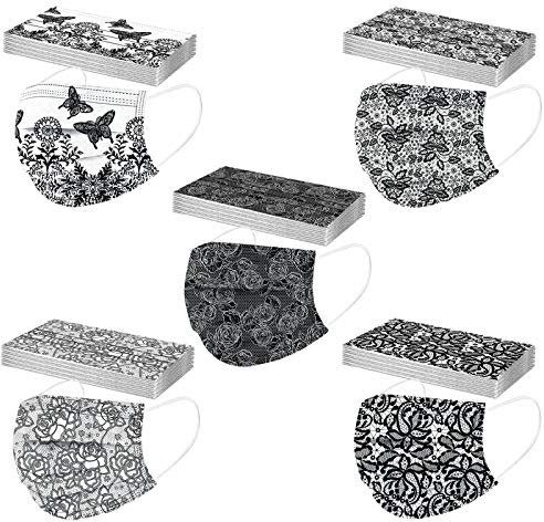 HeiFENGLI 50 Stück Mundschutz Erwachsene Einweg 3-lagig mit Motiv Bunt Mund Nasenschutz Druck Tücher Atmungsaktiv Mund-Tuch Bandana Halstuch Schals (A3, 17x9.5cm)
