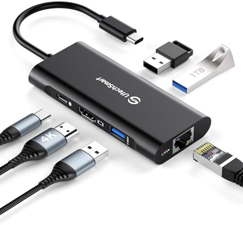 UtechSmart USB C Hub 6 in 1, HDMI Adapter mit Ethernet & 100W PD | mit Gigabit Ethernet, 4K HDMI, 100W PD & 3 USB 3.0 Ports; kompatibel mit MacBook Pro/Air, Chromebook & USB-C Geräten