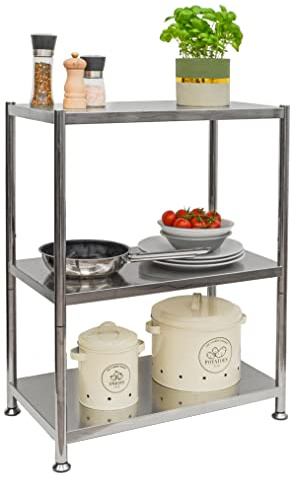 EYEPOWER shelfr 3 Ebenen Edelstahl Regal - 61x36x82 Schwerlastregal bis 60kg - Metallregal Lagerregal Küche