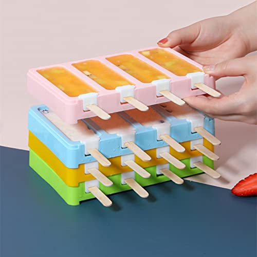 Dimoxii Pack de 4 Moldes de Helados de Paleta con Tapa Moldes de Paleta Multicolor Popsicle Moldes Apilable Moldes para Polos sin BPA Moldes Paletas para Niños, Adultos, Postre, Chocolate