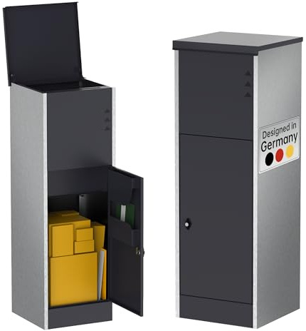 Ondis24 Korona Paketbox XL Postbox für Pakete, Päckchen, Warensendungen und Briefe mit Paketsafe, galvanisiert, mit Gasdruckfedern (118 cm, Grau) (Edelstahlwangen)