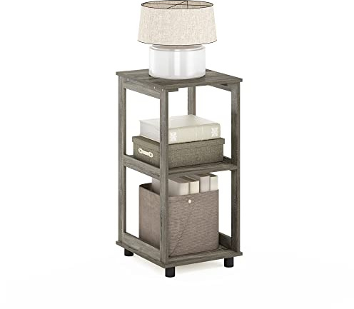 Furinno ROMAIN Side Table, 2-Tier Tall End Table with Open Shelf, Night Stand, Bedside Table, for Living Room, Bedroom, French Oak