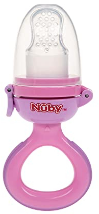 Nuby - Nibbler Fruchtsauger aus Silikon - Fruchtsauger Baby ab 6 Monate und Kleinkind - Beißring für Obst Gemüse Brei - BPA frei - Rosa - 6+ Monate