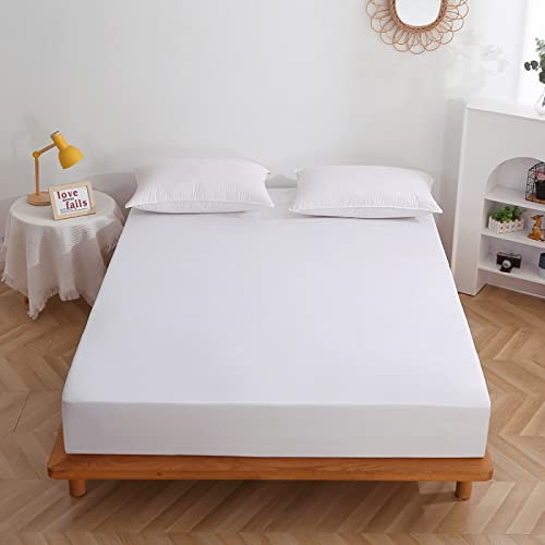 BAJIN bettlaken 99x190+36cm Spannbetttuch 100% Bio-Baumwolle, weich, kühl und knackig Bettlaken, voll elastische Spannbetlaken, umweltfreundlich wasserdicht spannbettlaken Weiß