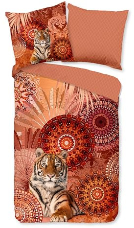 Traumschloss Satin Bettwäsche »Anakin«, Mandalas mit Tiger, Federn, orange, 135x200 & 80x80, 100% Baumwolle, atmungsaktiv & weich, mit Reißverschluss bestehend aus Kissen und Bettbezug
