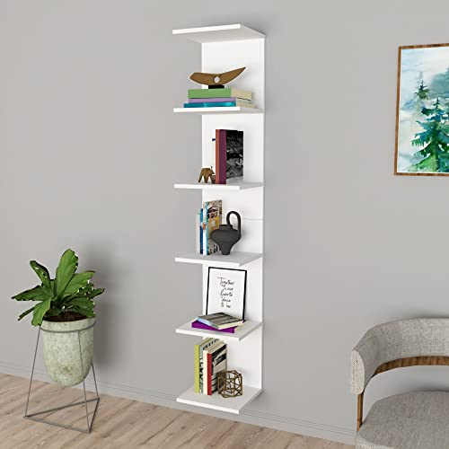 [en.casa] Wandregal Surahammar Regal Bücherregal Wandmontage 180 x 35 x 30 cm Hängeregal Schweberegal mit 6 Ablageflächen Weiß
