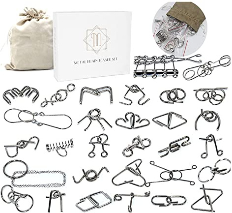 JasCherry Juego de 30 Piezas Juguetes Rompecabezas de Metal Alambre Set para Adultos IQ Juguete Logica Rompecabezas de Hierro Ingenio de Metalicos Juego Mentales para Niños y Adolescentes #001