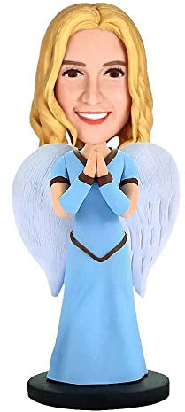 mydedor Benutzerdefinierte Bobble-Heads Figur Customized Puppe - Weiblich im blauen Kleid als Engel. Handgefertigte personalisierte Bobble-Head Skulptur als Geschenk für Mädchen.