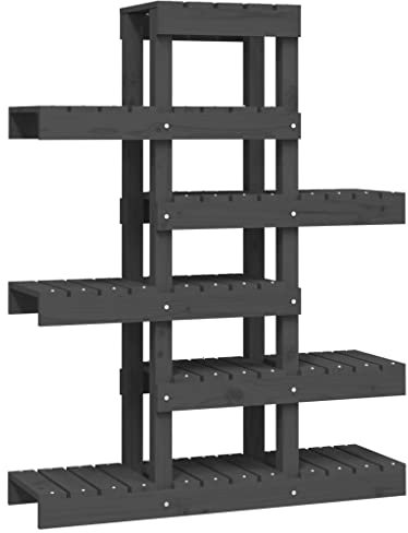 Makastle Pflanzenregal Holz, Blumenregal Outdoor Blumentreppe Pflanzentreppe mehrstöckig Holzregal Blumenständer für Garten Wohnzimmer Balkon Innen, Grau 85x25x109,5 cm