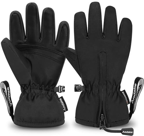 Andake Kinderhandschuhe,Winddichte,wasserdichte,Warme Winterhandschuhe,Skifahren,Outdoor-Sport,Reithandschuhe,Jungen und Mädchen（Schwarz, 5-8 Jahr）