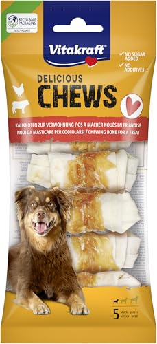 Vitakraft Chews, Hundesnack, Kauknoten zur Belohnung, aus getrockneter Rinderhaut, umwickelt mit magerem Hühnchenfleisch, fettarm, für kleine Hunde (1x 5 Stück)