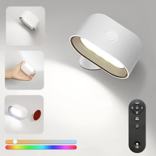 NEOVSUNY Wandleuchte Innen, LED Wandlampe mit Akku, Touch Control und Fernbedienung 360° Drehbare 3 Farbe 5 Helligkeitsstufen, für Wohnzimmer Schlafzimmer Treppenhaus Flur Kabellose Lampe Einstellbar
