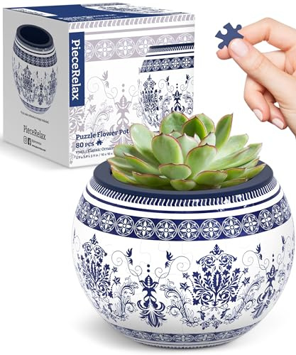 PieceRelax 3D Pussel Blomkruka - Classic Ornamental Style [K1103], Runda Krukor för Sukkulenter och Kaktusar, 80 Plastbitar