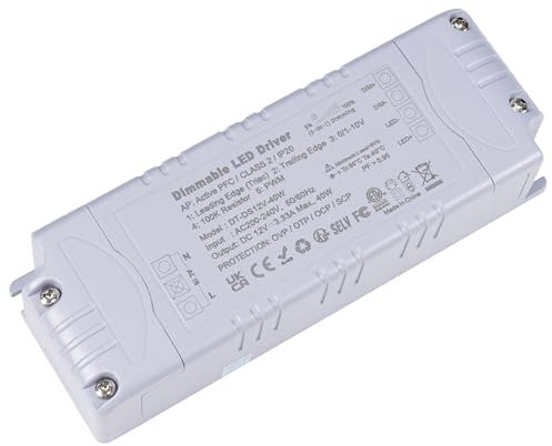 YAYZA! LED Dimmbar Netzteil 12V 40W, LED Driver IP44 3300mA TRIAC Klein Transfo, 230V AC Auf 12V DC Treiber, Kein Flimmern, Kein Rauschen, für Lampen G4, MR11, GU5.3 (40 Watt)