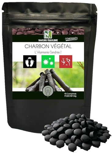 NAKURU | Charbon Végétal | Gamme Équilibre | Fabriqué en France | L'Harmonie Cendrée ! (90 Comprimés de 600mg / Poids Net: 54g)