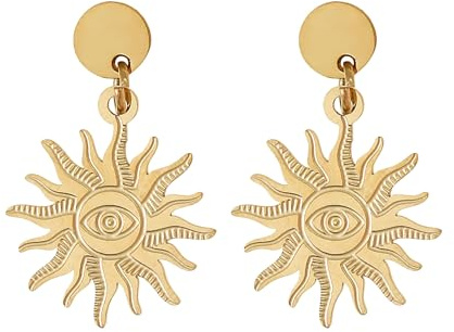 Made by Nami Goldene Ohrringe Damen mit Sonne Boho Schmuck aus Edelstahl Wasserfest für Sommer Outfits