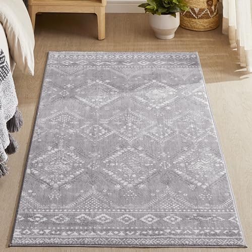 SONGMICS HOME Boho Teppich, 80 x 150 cm, Schlafzimmer Teppich, Wohnzimmerteppich, rutschfesterteppich, waschbarerteppich, flauschig, Dekoration, für Wohnzimmer, hellgrau TAR026G01