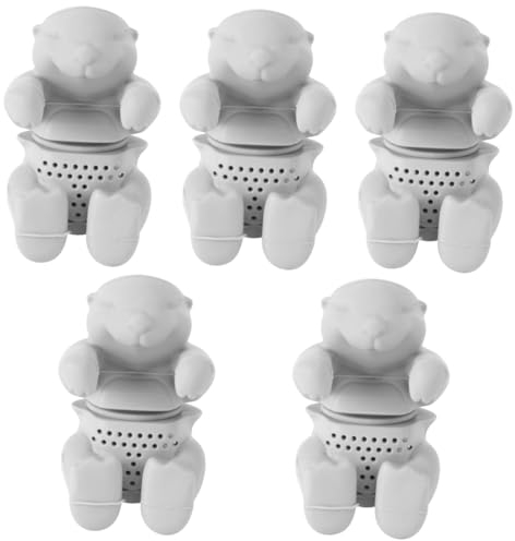 TOPBATHY 5pcs Otter Shape Tea Infuser Silicone Loose Leaf Tea Filter for Gadgets in Grey