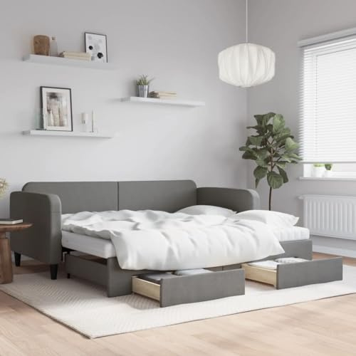 CKioict Palettenbett Modernes Bettgestell Jugendbett Tagesbett Ausziehbar mit Schubladen Dunkelgrau 90x200 cm StoffGeeignet für Gästezimmer, B&Bs, Schlafzimmer