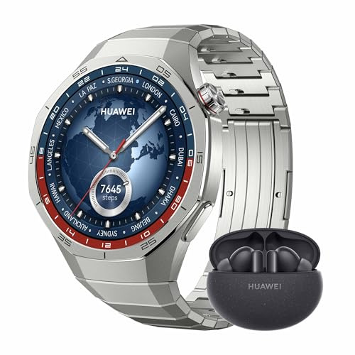 HUAWEI Watch GT 5 Pro 46 mm+Extral FreeBuds 5i,Smartwatch, Kunstvolles Design,Sportfunktionen auf Profi-Niveau,Health-Tracking, EKG-Monitoring, bis zu 14 Tage Akkulaufzeit, GPS, iOS&Android, Titanium