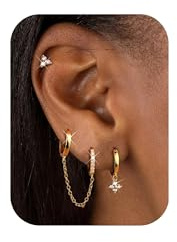 FIOROYAL Guldfärgade örhängen för kvinnor, 3/4 par, 14 k guldplätering, allergivänliga, kirurgiskt rostfritt stål, huggie- och dangle-modeller för flera piercingar, brosk- och helixpiercingar