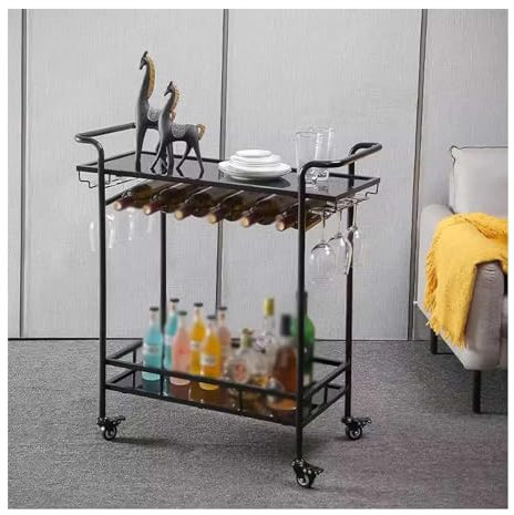 Desserte Chariot de Bar Chariot de Bar Mobile doré à 2 Niveaux, Mini-Chariot de Bar Moderne, Chariot de Service de Bar pour hôtels, Restaurant créatif, Chariot de Service de Boissons et de thé wy