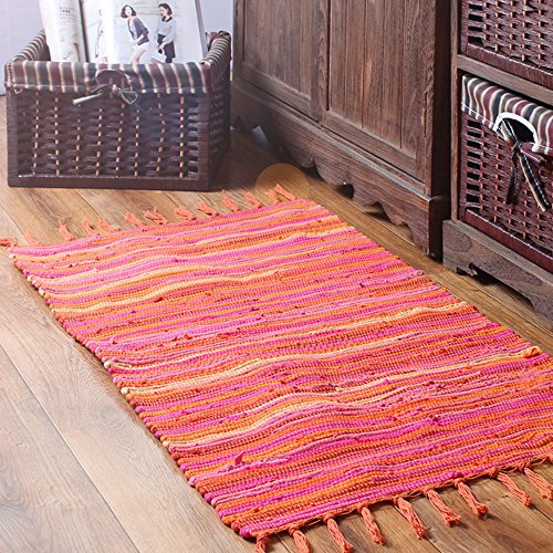 Nvzi Flickenteppich, maschinenwaschbar, Baumwolle, wendbar, handgewebt, mehrfarbig, gestreift, für Schlafzimmer, Wohnzimmer, Küche und Waschküche (50,8 x 78,7 cm, Orange)