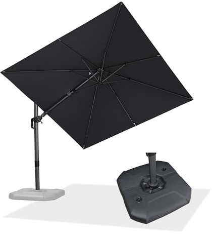 PURPLE LEAF 270 x 270 cm Ampelschirm Twist mit Schirmständer Kippbar Alu Sonnenschirm, Gartenschirm mit Kurbel, Beidseitig Axial Schwenken UV-beständig, 360°Rotation, Grau