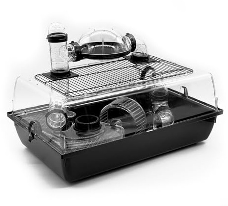 ZooPaul Nagerkäfig Hamsterkäfig Mäusekäfig mit Zubehör Nager Maus Hamster (schwarz transparent)