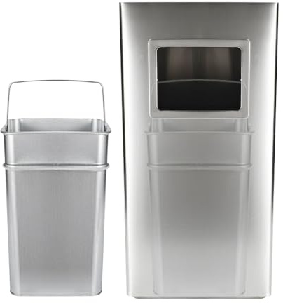 Mülleimer mit Aschenbecher, Edelstahl, Mülleimer, elegantes Design, funktional, raffiniert, herausnehmbare Einsätze, robust, Fassungsvermögen - Silber (1 Stück) 30 x 24 x 60 cm - 48 l