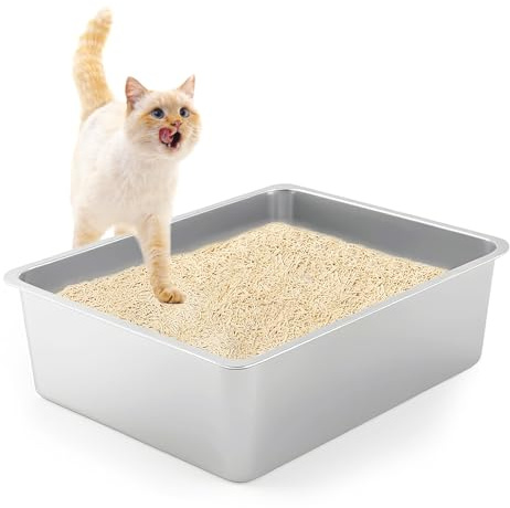XXL Cat Litter Tray 19.7 * 13.8 * 5.9 in(50 * 35 * 15CM) Litter Tray Premium Stainless Steel Cat Litter Box - Durable，Easy to Clean，Hygienic，Odor - Reducing (19.7 * 13.8 * 5.9 in)