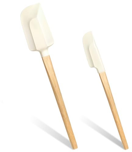 2 espátulas de silicona con mango de madera, espátulas de goma para cocinar, espátula pequeña de silicona, espátulas de goma pequeñas para cocina, hornear, mezclar