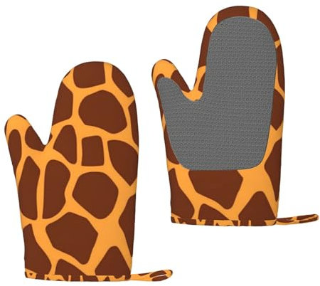 Giraffe Print Oven Mitts Set of 2 Heat Resistant Silicone Oven Gloves with Soft Lining Non-Slip Kitchen Cooking Mitt Long Waterproof Potholders Kitchen Essentials