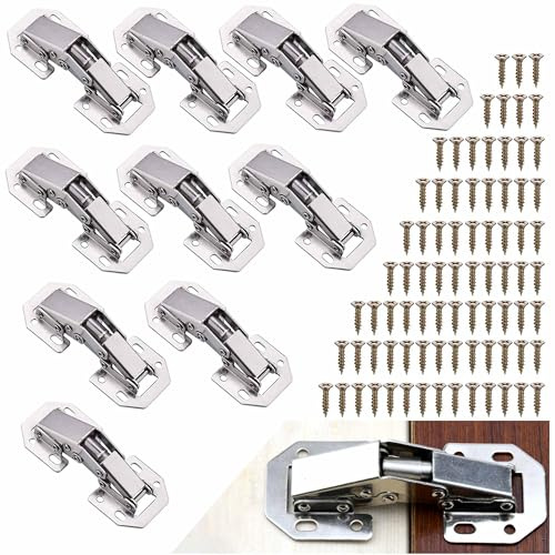 KTHZI 10Pcs Silent Close Cabinet Hinges with Screws,90 Degree Door Hinges for Kitchen Cupboard,Wardrobe, and Bathroom Cabinets - Easy to Install, No Slot Required