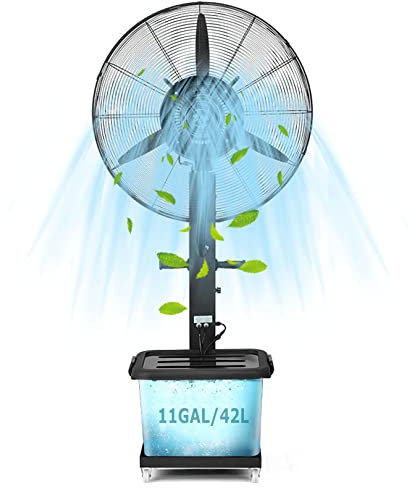 HMASNSEIY Ventilador nebulizador Industrial para Exteriores con 3 configuraciones de Potencia, Tanque de 11 galones y oscilación de 90°, Ideal para restaurantes, Patios y terrazas (71 cm/28 Pulgadas)