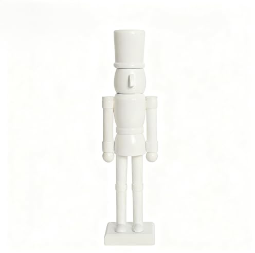 PE 15 Inch White Wooden Nutcracker Soldier Figurine - Unfinished Wood Christmas Decoration for Mantel, Tabletop, Shelf – Elegant DIY Holiday Decor & Gift (White, 38cm)