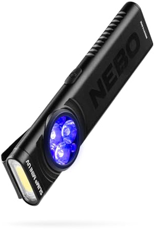 NEBO Slim Mini – Rechargeable Pocket Torch & Light with Dual UV & LED | Slim rechargeable pocket torch & UV black light, white LED, magnetic base, clip – inspection for trades & DIY