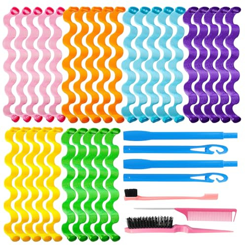 35 Stück Lockenwickler Spiral Curls 30cm, Lockenwickler Ohne Hitze, Spiral Locken Styling, Kein Hitze Hitzelose Haarrollen Wellen Stil, mit 2 Stücke Styling Haken