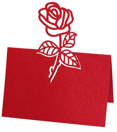 YKAFADE 50 Stück Tischkarten Rosen Blumen Design Tischkarten -Platzkarten Namensschilder zum Selbst beschriften für Hochzeit Tischdeko, Geburtstag,Taufe,Kommunion Bankett Party Dekoration-Rot