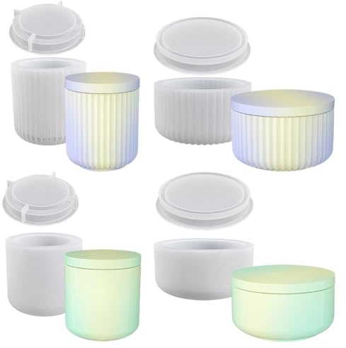 4 Stück Silikonform Kerzenhalter Mit Deckel, Gießform Kerzenhalter, Gestreifte Vase Silikonform Dosen Kerze + Glatte Oberfläche Zylinder Kerzenständer Form für Blumentöpfe, Duftkerzen, DIY Harzguss