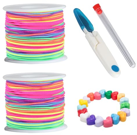 2 Rollen Gummiband für Armbänder Selber Machen Set, 1mm x 50M Elastische Schnur für Armbänder, Bunte Armband Schnur für Perlen Halsketten Schmuckherstellung DIY Handwerk Schmuckfaden Gummibänder