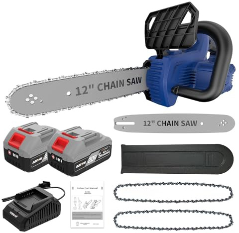 NANWEI Akku Kettensäge Elektrisch 12 Zoll 30cm,18V,9m/s(Mit 2x4.0Ah Akku) | Motorsäge für Makita 18V-Akku,Bürstenlos,25cm Schnitttiefe,Werkzeugloser Kettenwechsel,Geeignet zum Holzschneiden,Gartenpfleg