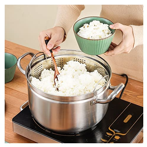 GLJTUO Single Steamer Pot Cookware Pot,Stainless Steel Vegetable Steamer Cooking Pot Cooker Double Boiler Stack Insert With Glass Lid,Cookware Pots Stock Pot Sauce Pot,Silver-26Cm
