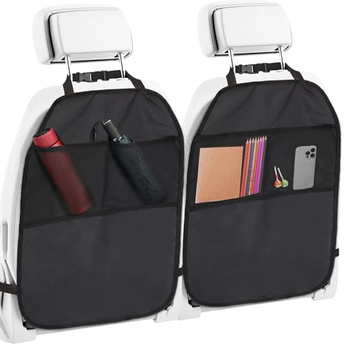 Songella Protector de Asiento de Coche Organizador Asiento Coche para Niños con 2 Bolsillos de Malla Protector 2 Piezas Negro para Respaldos